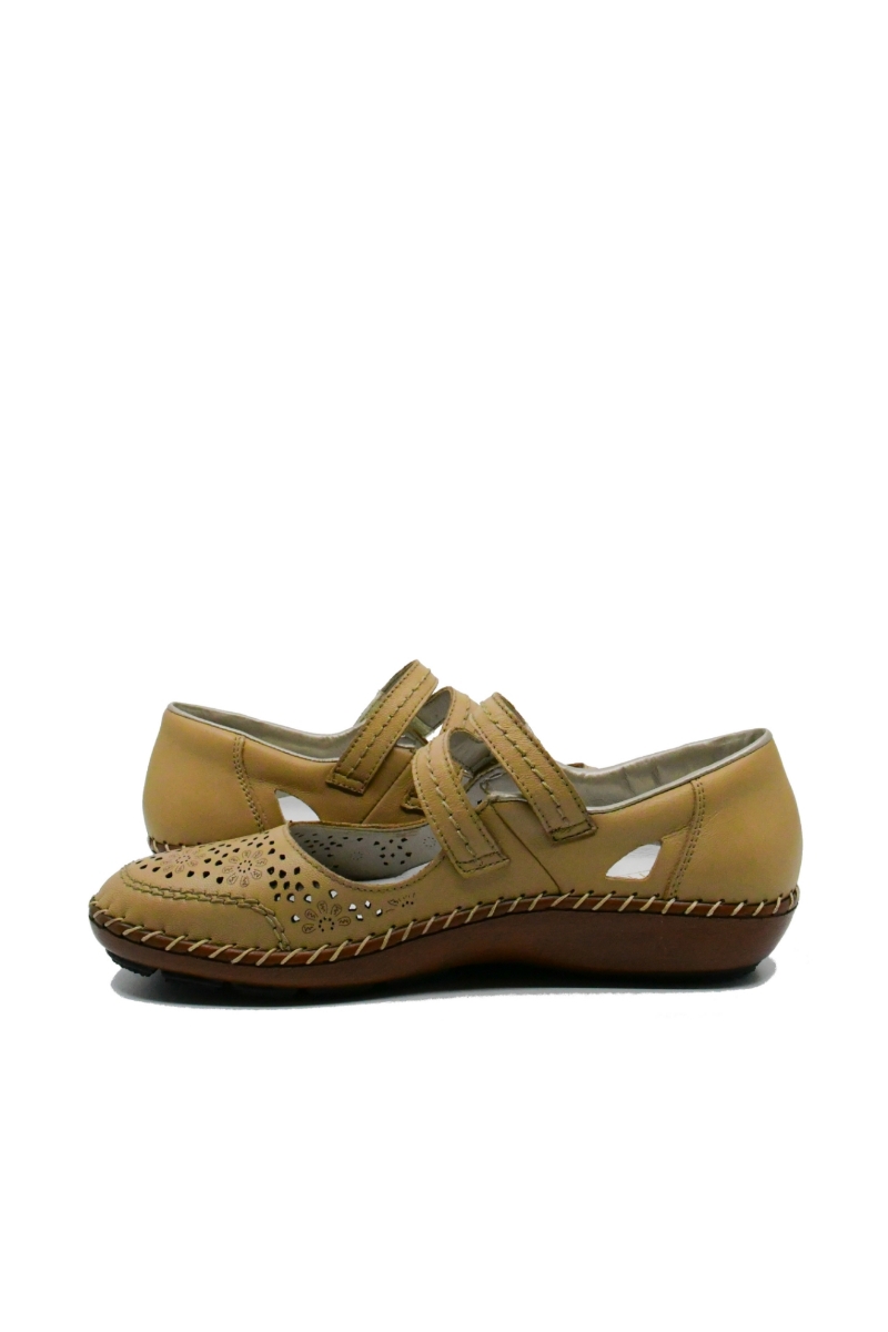 Imagine Pantofi cu baretă bej din piele naturală cu model perforat RIK44875-60