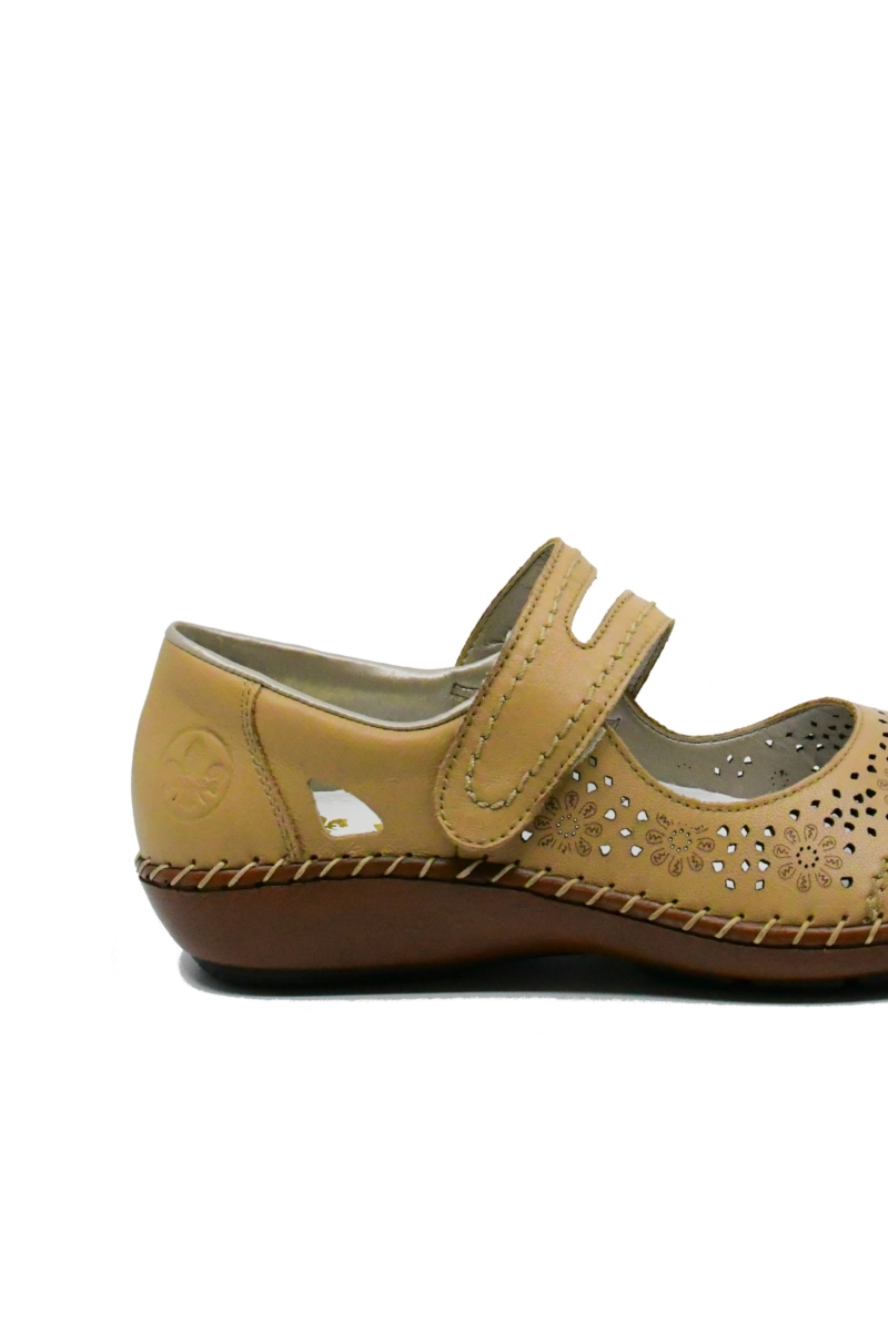 Imagine Pantofi cu baretă bej din piele naturală cu model perforat RIK44875-60
