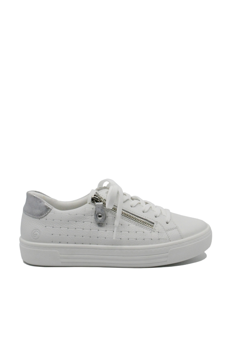 Imagine Pantofi sport din piele naturală, albi, cu aspect împletit REMD0916-81