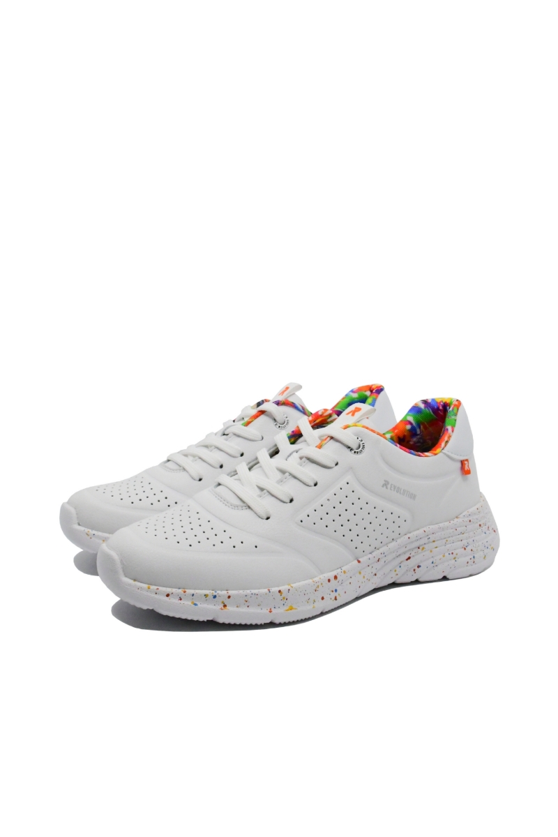 Imagine Pantofi sport Revolution din piele naturală, albi cu detalii florale RIKW0402-80
