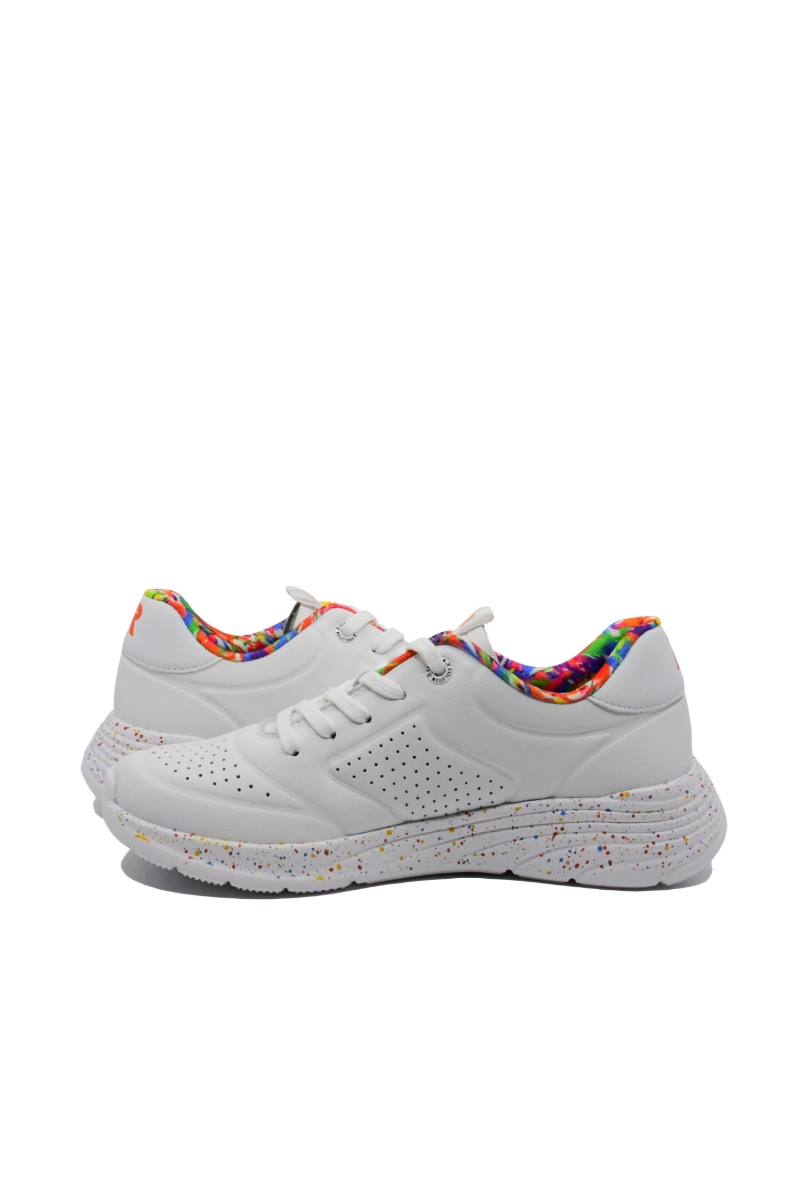 Imagine Pantofi sport Revolution din piele naturală, albi cu detalii florale RIKW0402-80