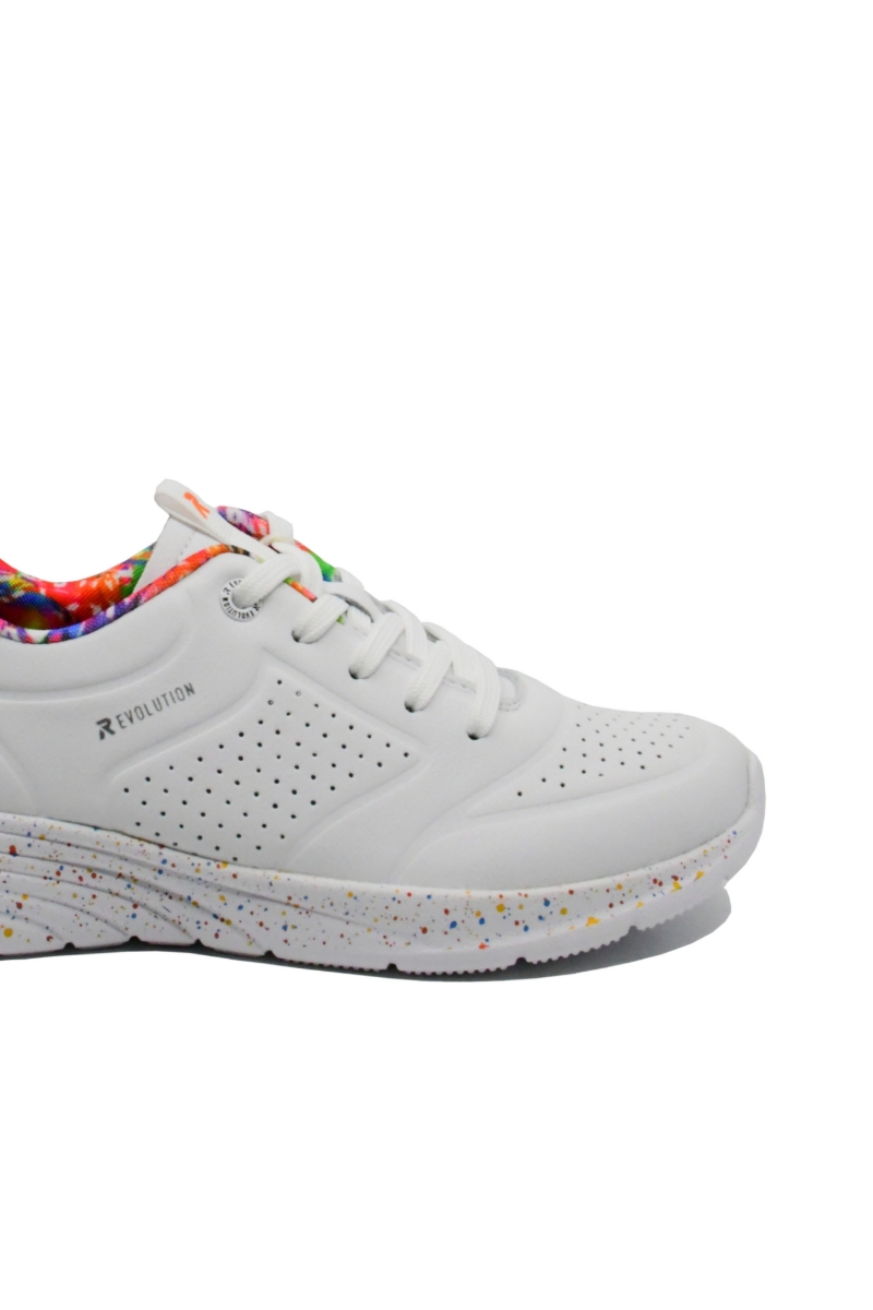 Imagine Pantofi sport Revolution din piele naturală, albi cu detalii florale RIKW0402-80
