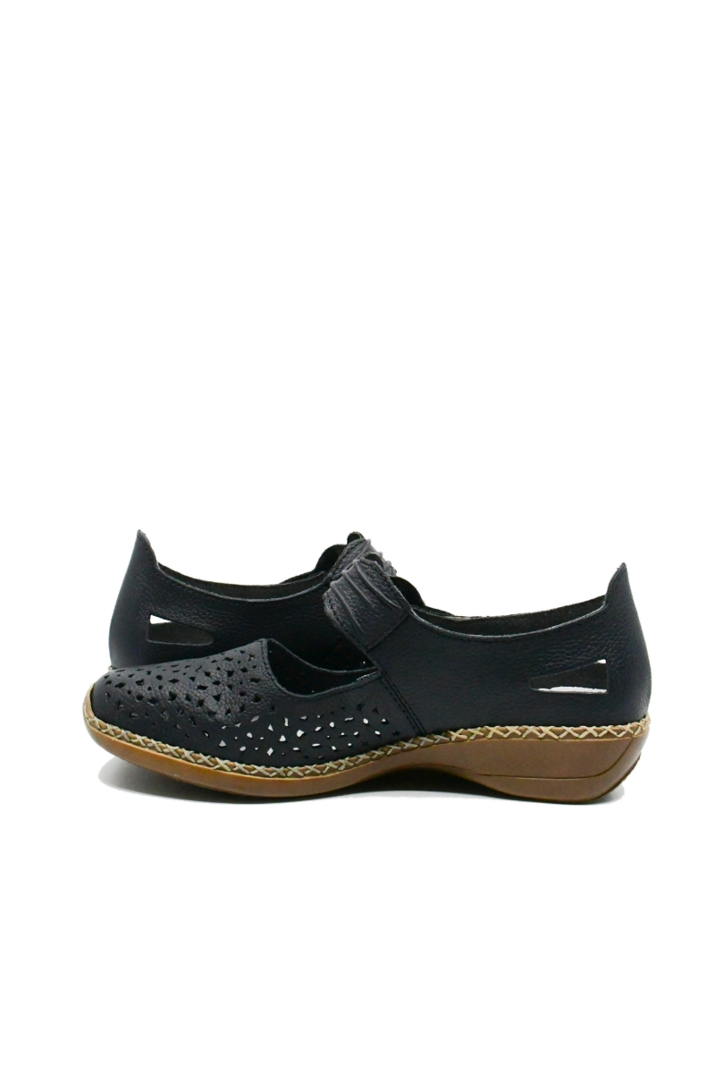 Imagine Pantofi perforați cu baretă bleumarin din piele naturală RIK41399-14