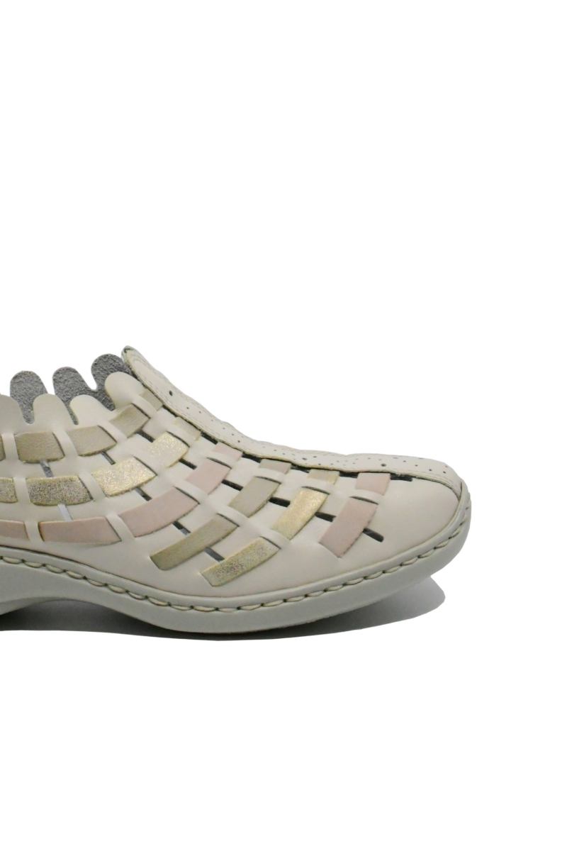 Imagine Pantofi decupați din piele naturală bej cu model împletit auriu RIK413V8-60