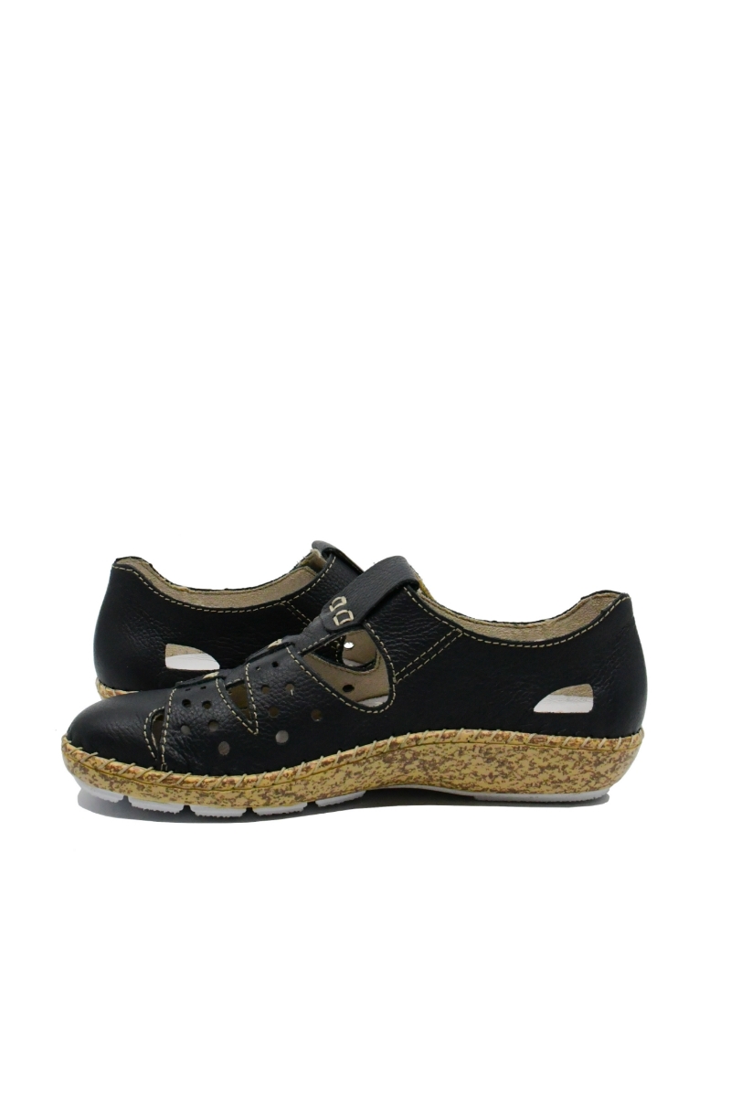 Imagine Pantofi comozi cu decupaje bleumarin din piele naturală RIK44852-14