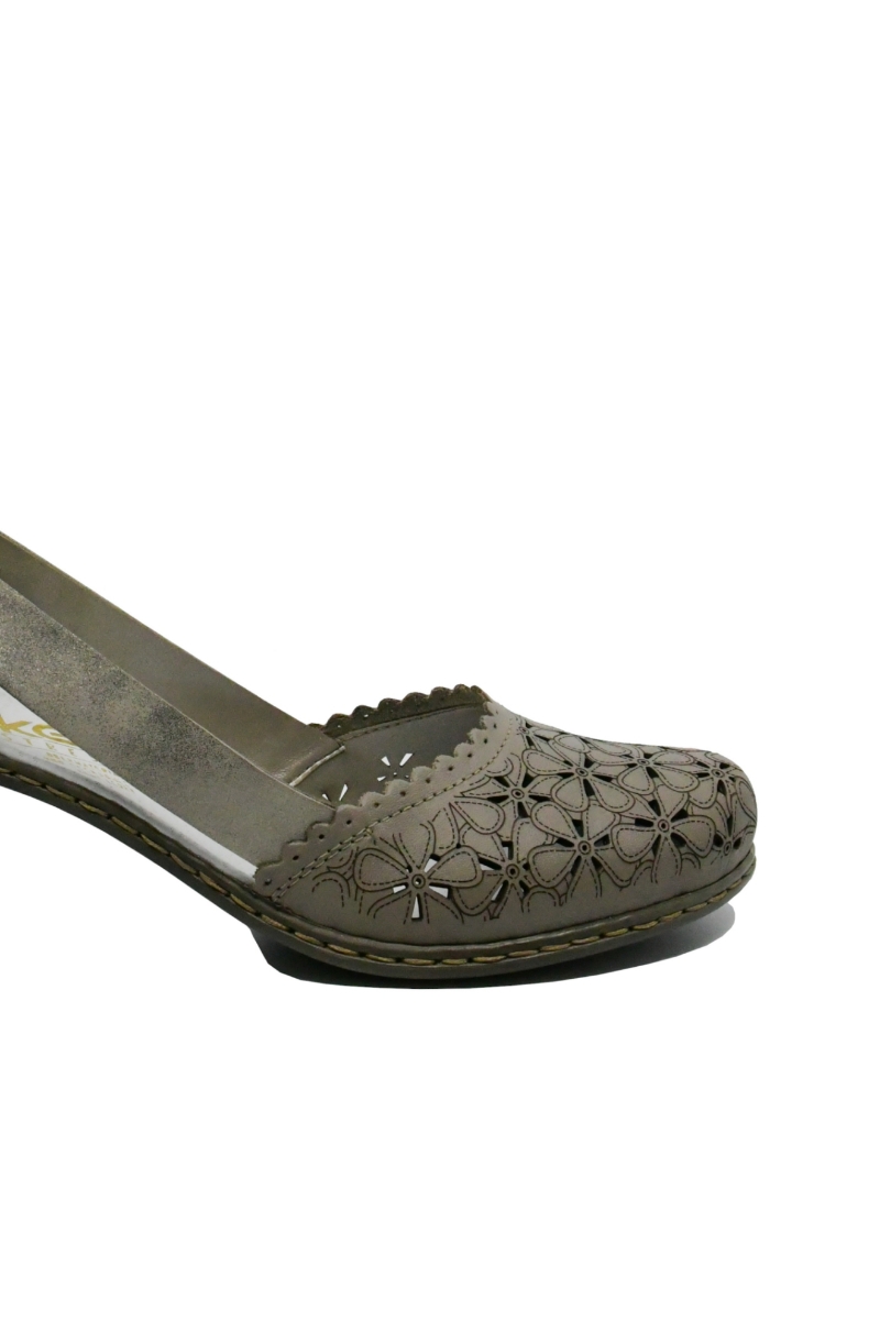 Imagine Pantofi cu toc din piele naturală bej cu model floral RIK40986-64