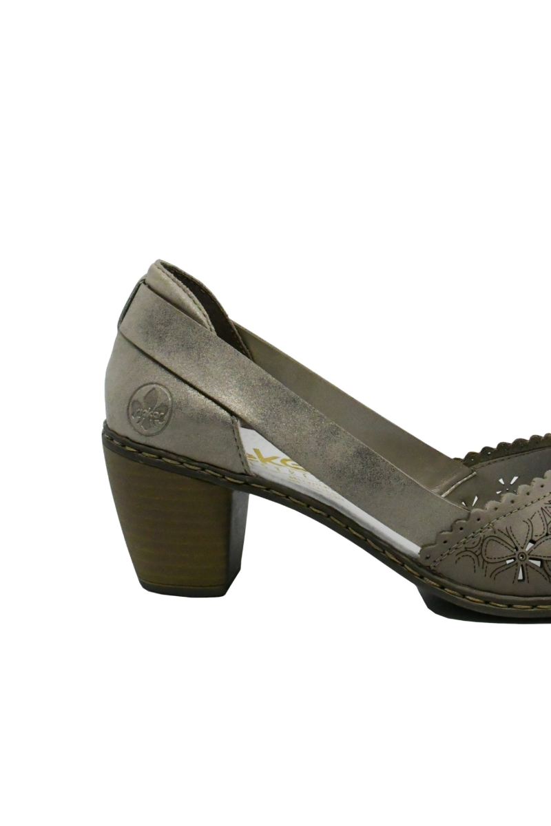 Imagine Pantofi cu toc din piele naturală bej cu model floral RIK40986-64