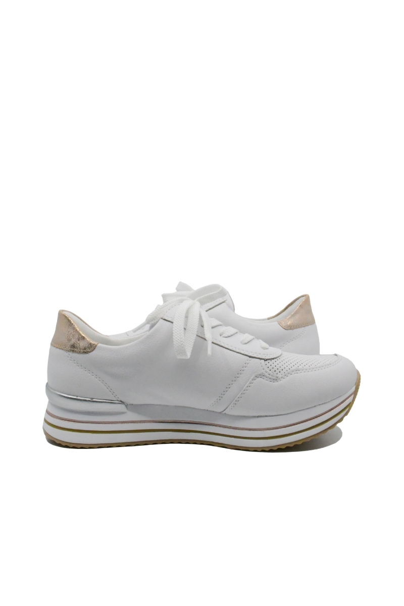Imagine Pantofi sport damă alb cu orange, din piele naturală REMD1318-81