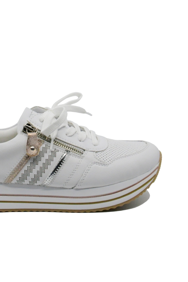 Imagine Pantofi sport damă alb cu orange, din piele naturală REMD1318-81