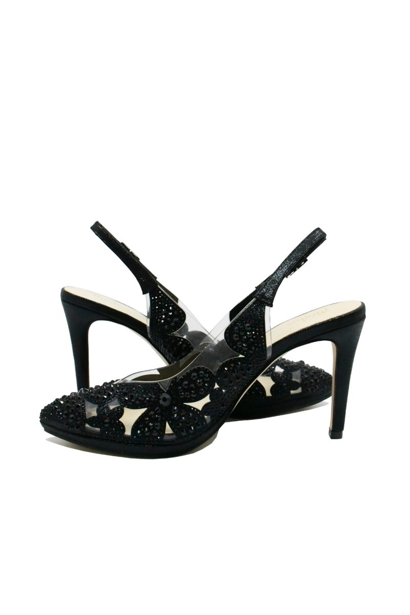 Imagine Pantofi decupați negri cu toc stiletto și model floral cu cristale MEN23640