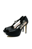 Imagine Pantofi decupați peep-toe negru sidefat cu toc stiletto MEN23822