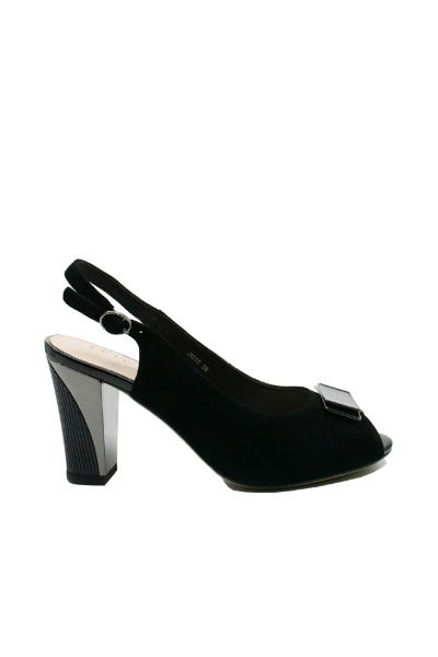 Imagine Sandale damă peep toe negre din piele întoarsă OTR854