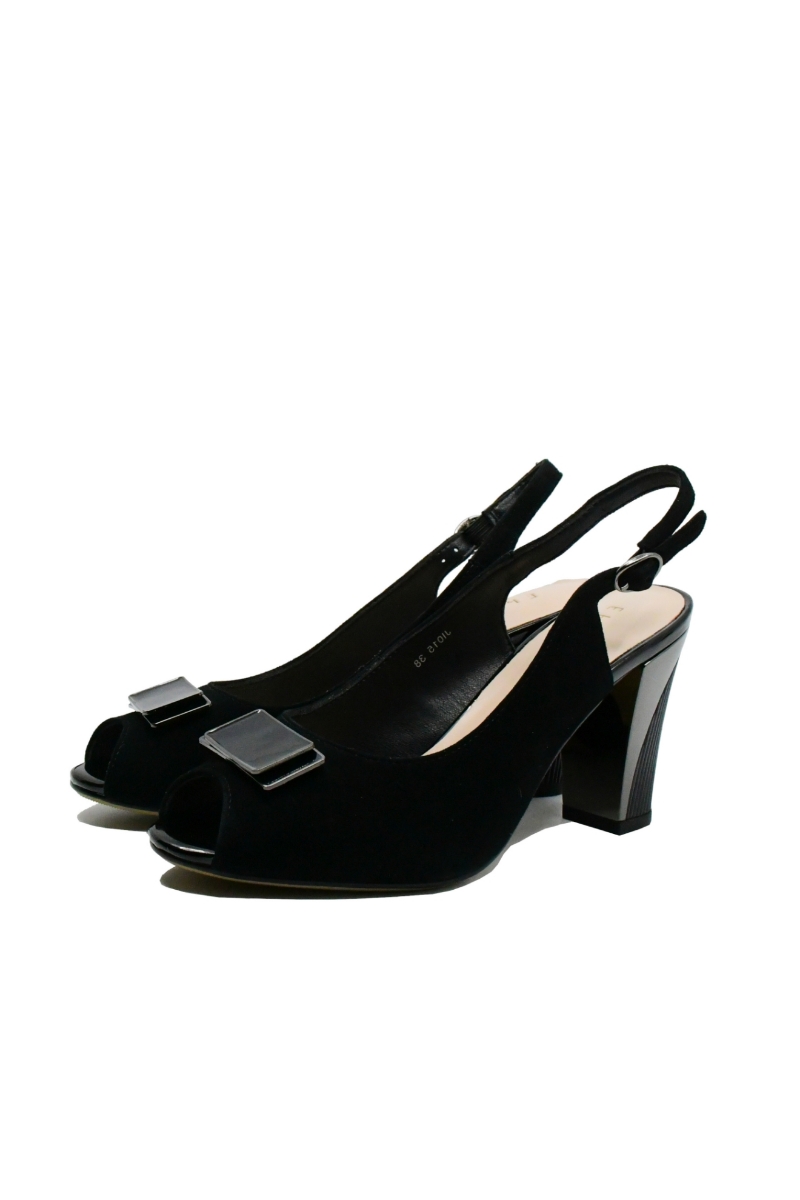 Imagine Sandale damă peep toe negre din piele întoarsă OTR854