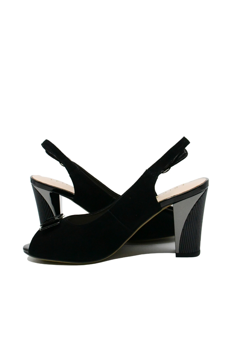 Imagine Sandale damă peep toe negre din piele întoarsă OTR854