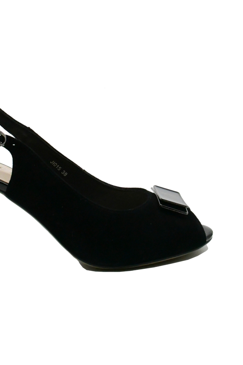 Imagine Sandale damă peep toe negre din piele întoarsă OTR854