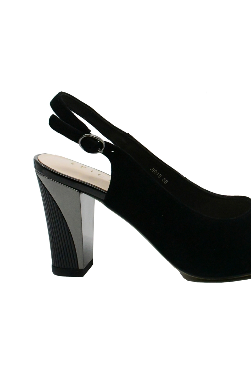 Imagine Sandale damă peep toe negre din piele întoarsă OTR854