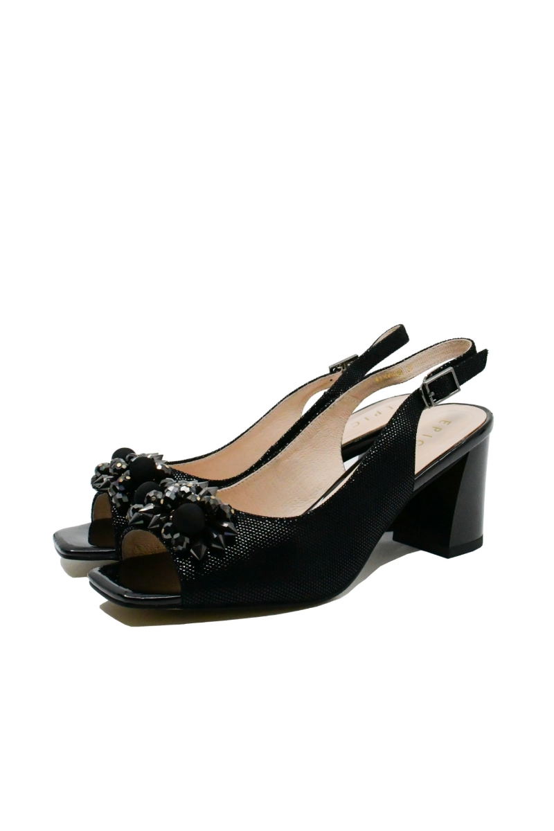 Imagine Sandale damă negre din piele snake și cristale OTR32008