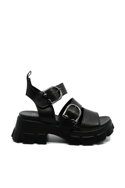 Imagine Sandale damă negre din piele naturală, cu platformă voluminoasă GOR854