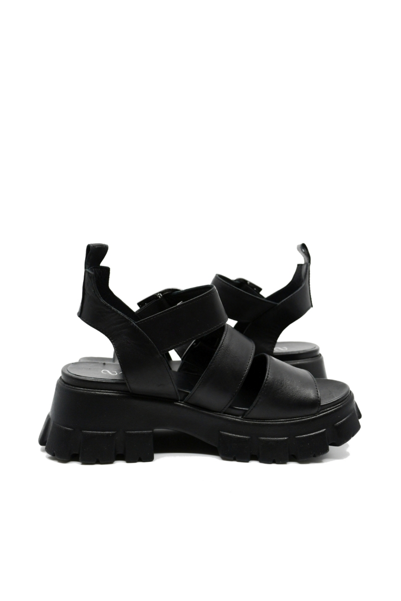 Imagine Sandale damă negre din piele naturală, cu platformă voluminoasă GOR854
