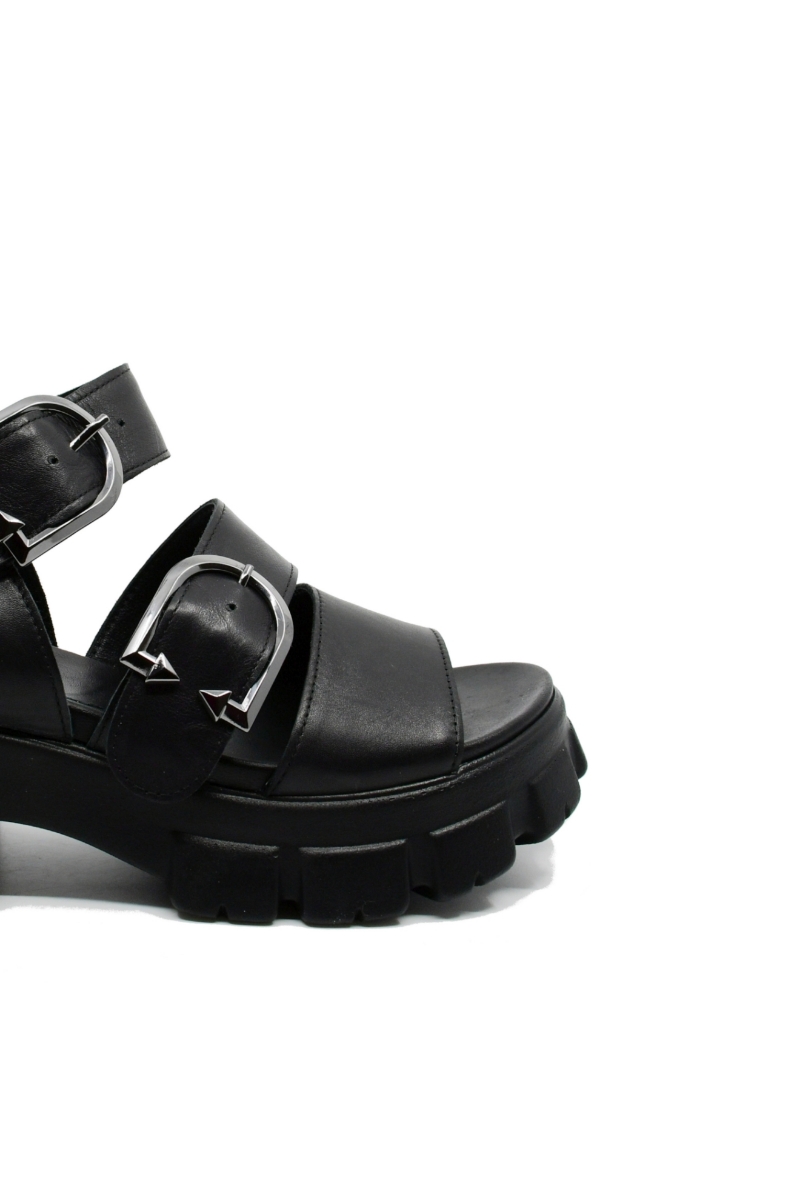 Imagine Sandale damă negre din piele naturală, cu platformă voluminoasă GOR854