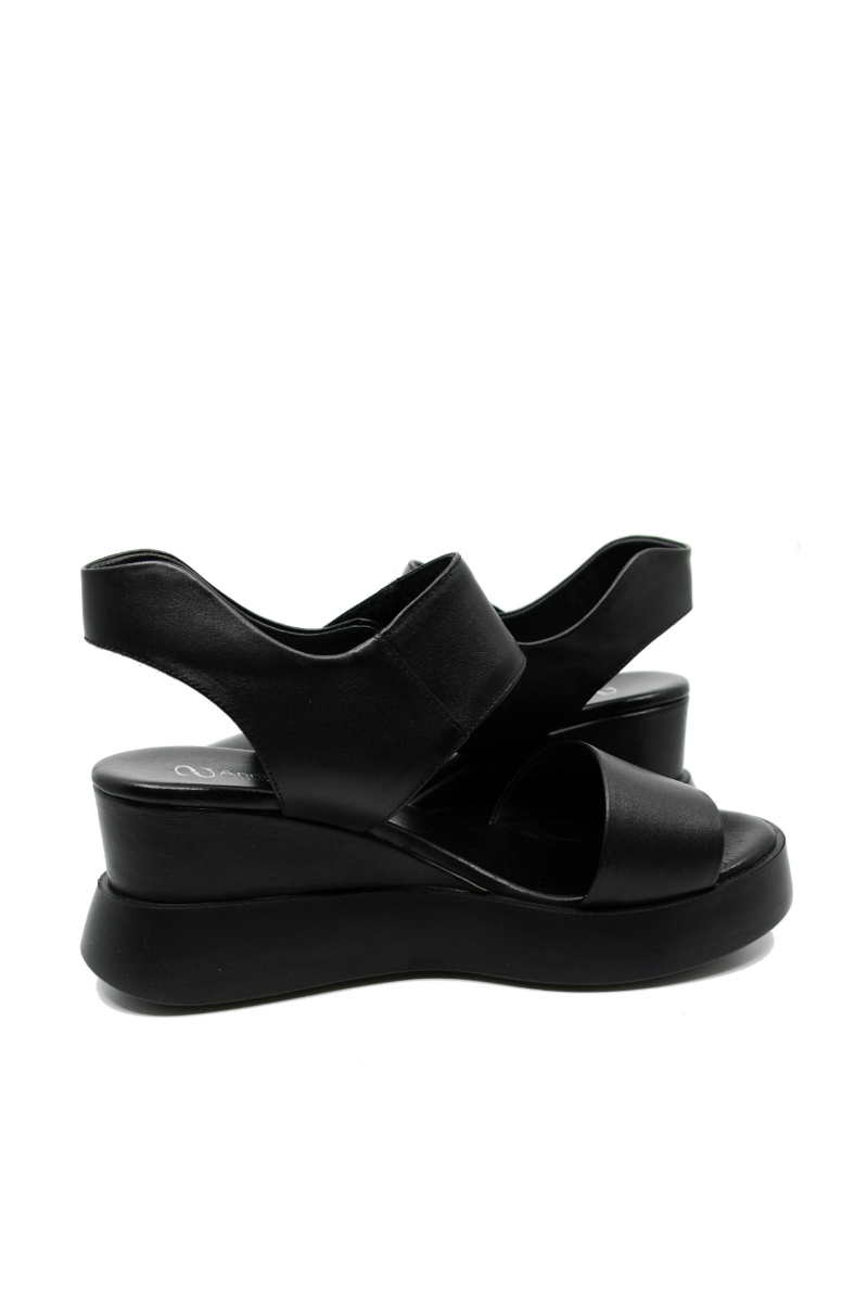 Imagine Sandale damă wedge negre din piele naturală GOR840