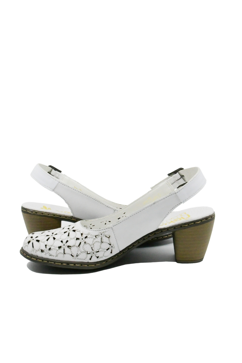 Imagine Pantofi decupați din piele naturală albi cu model floral RIK40981-80