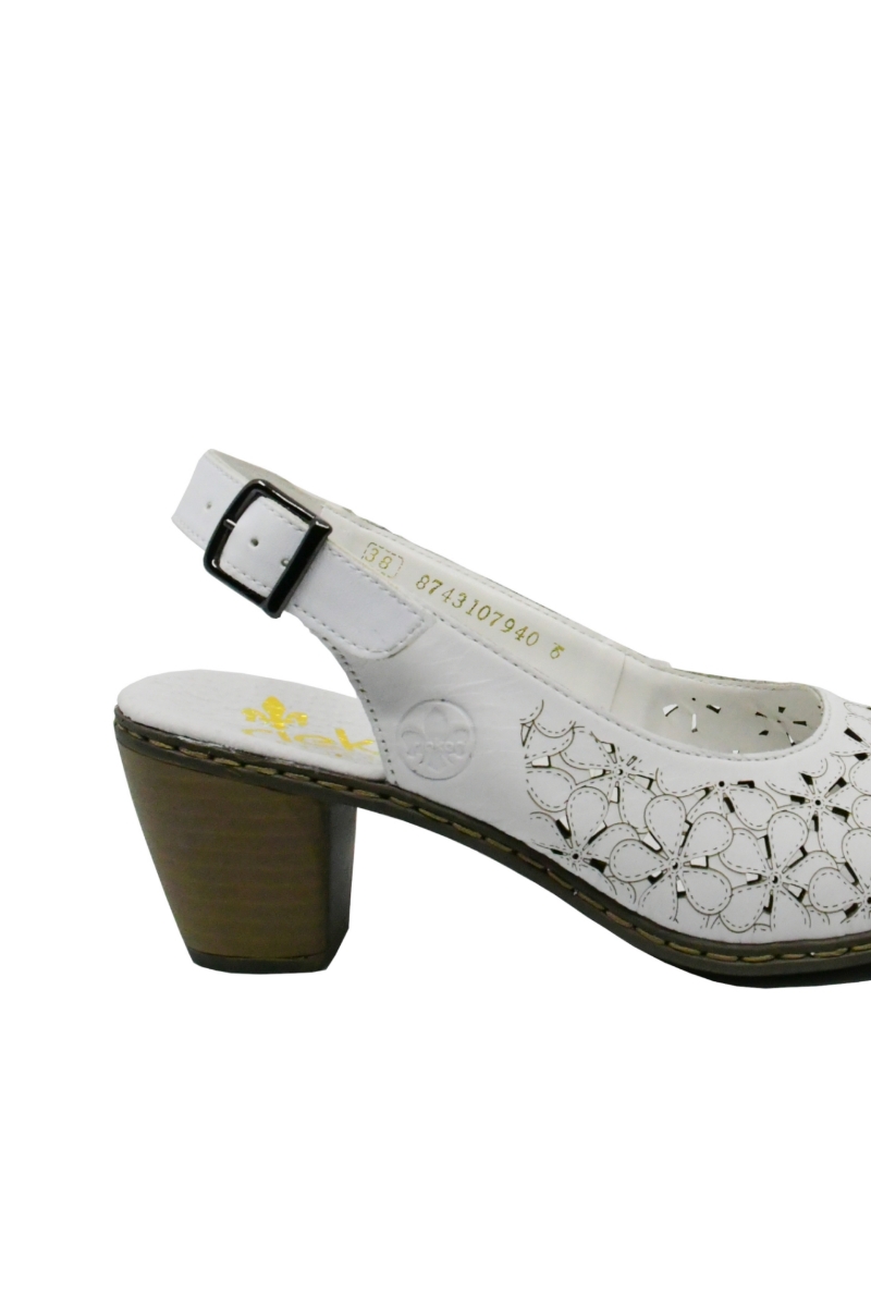Imagine Pantofi decupați din piele naturală albi cu model floral RIK40981-80