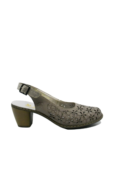 Imagine  Pantofi decupați din piele naturală bej cu model floral RIK40981-64