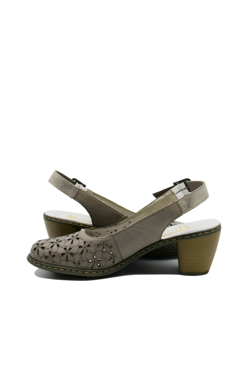 Imagine  Pantofi decupați din piele naturală bej cu model floral RIK40981-64