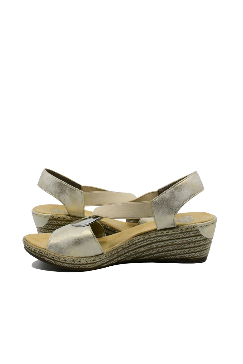 Imagine Sandale damă wedge, bej, cu medalion decorativ RIK624H6-60