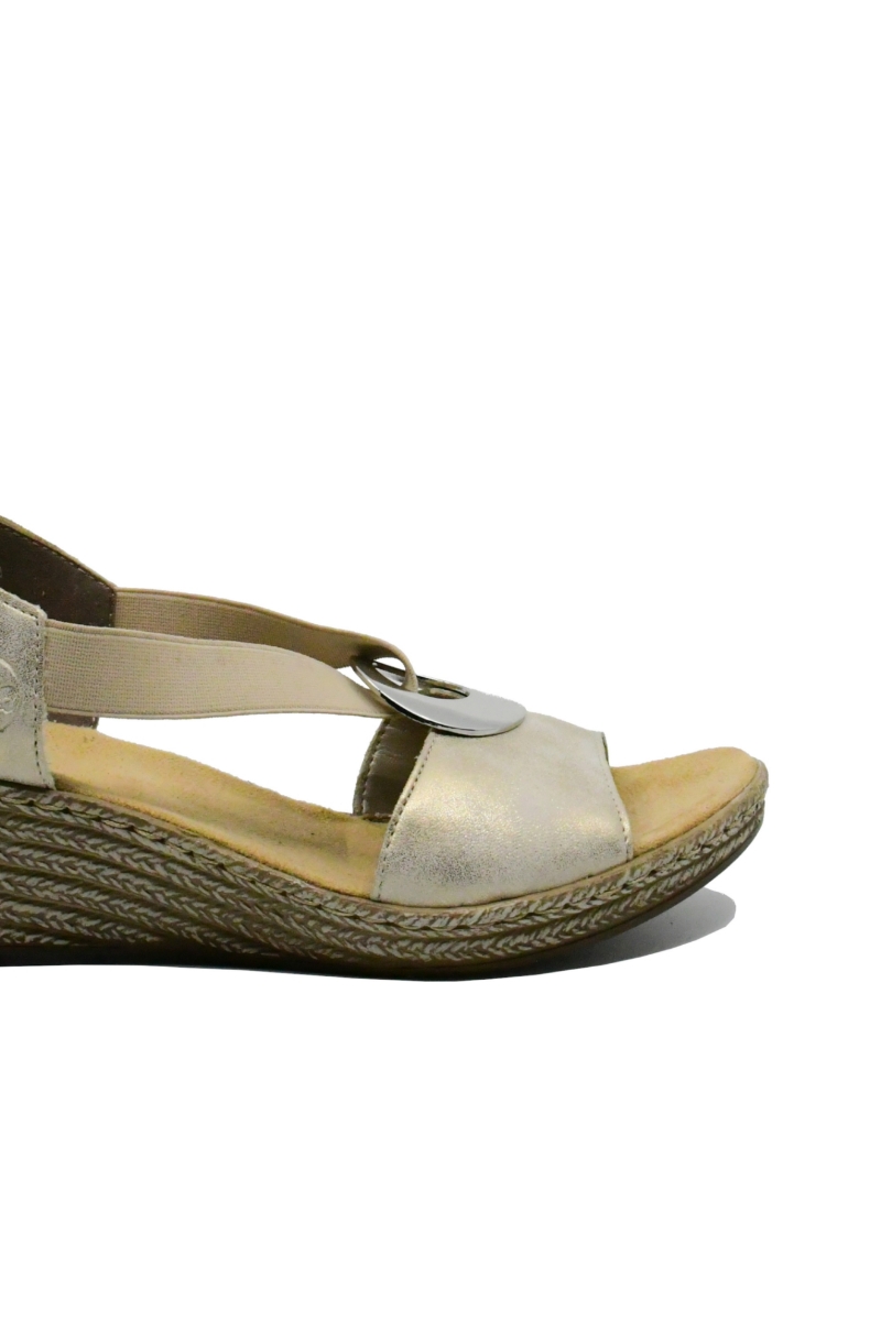 Imagine Sandale damă wedge, bej, cu medalion decorativ RIK624H6-60