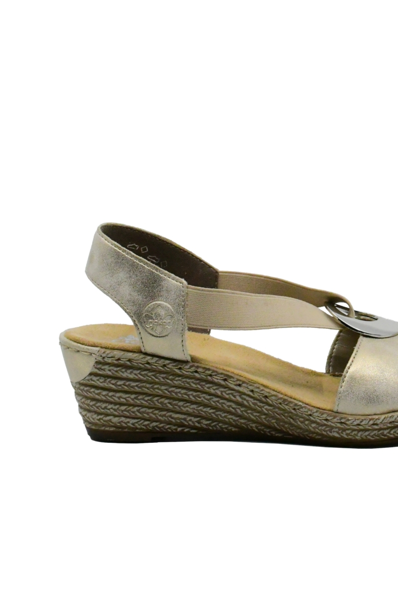 Imagine Sandale damă wedge, bej, cu medalion decorativ RIK624H6-60
