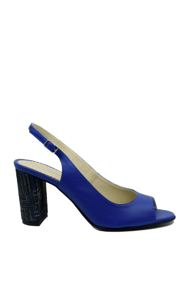 Imagine Sandale elegante cu toc bloc, albastru intens, din piele naturală FICS13
