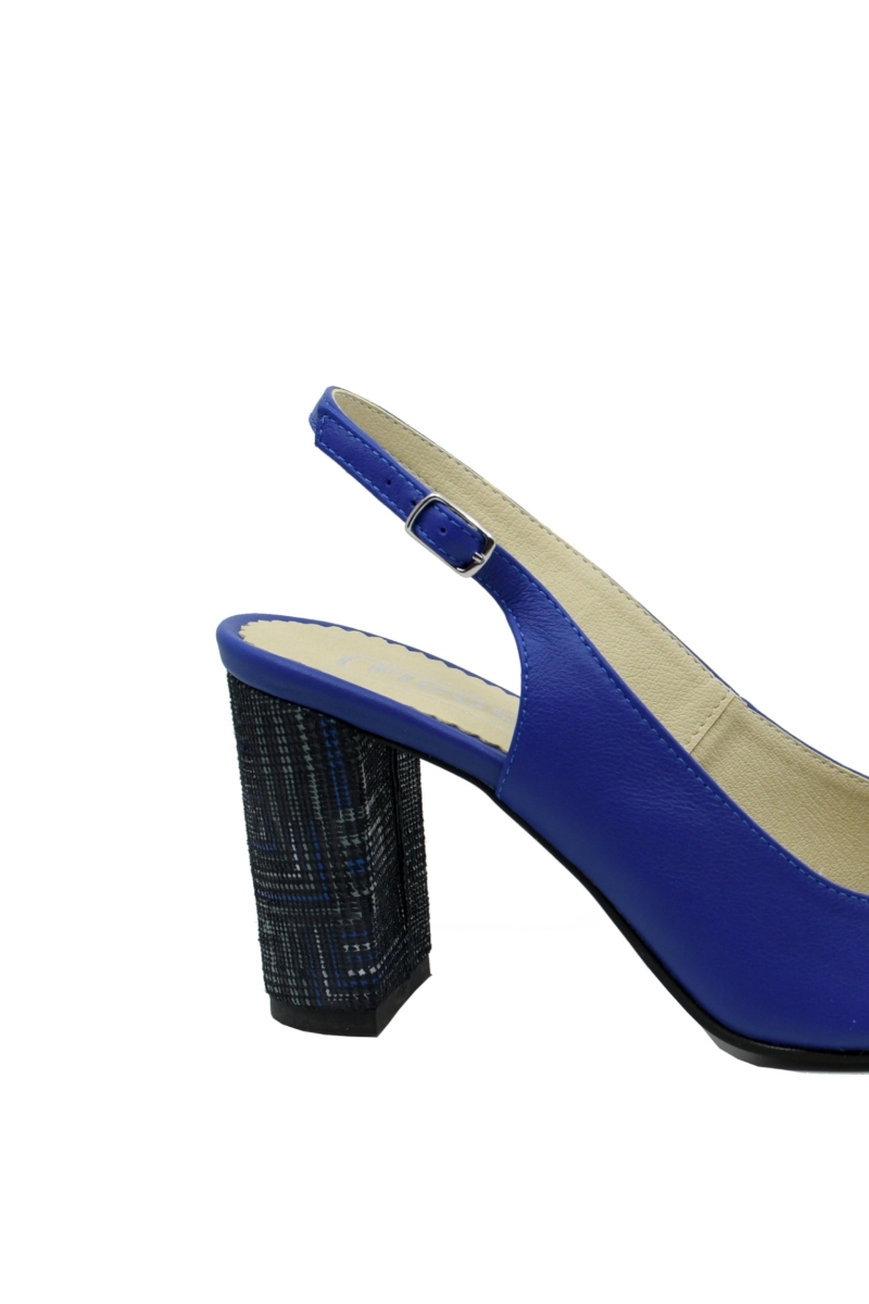 Imagine Sandale elegante cu toc bloc, albastru intens, din piele naturală FICS13