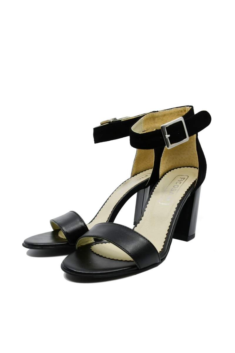 Imagine Sandale elegante cu baretă la gleznă negre din piele naturală FICS171