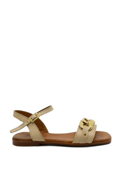Imagine Sandale damă joase cu zale decorative, gri, din piele naturală GOR143