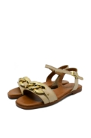 Imagine Sandale damă joase cu zale decorative, gri, din piele naturală GOR143