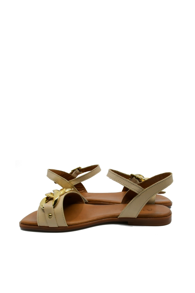 Imagine Sandale damă joase cu zale decorative, gri, din piele naturală GOR143