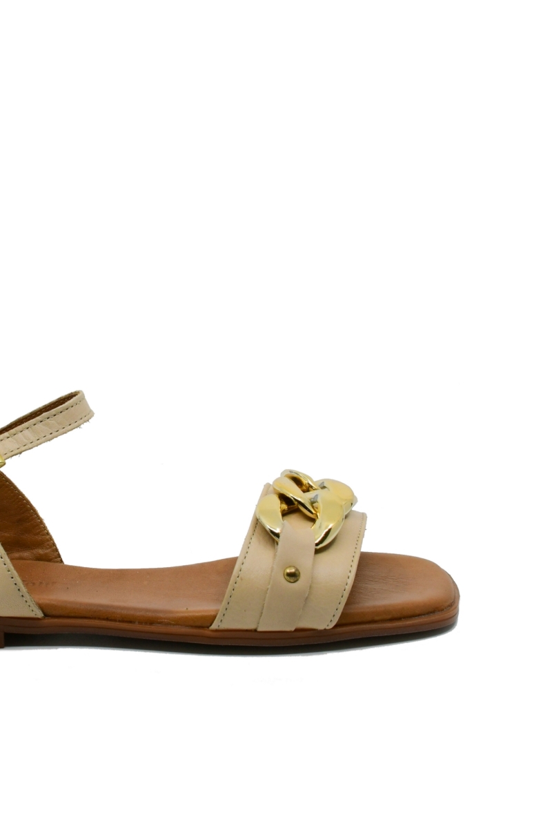 Imagine Sandale damă joase cu zale decorative, gri, din piele naturală GOR143