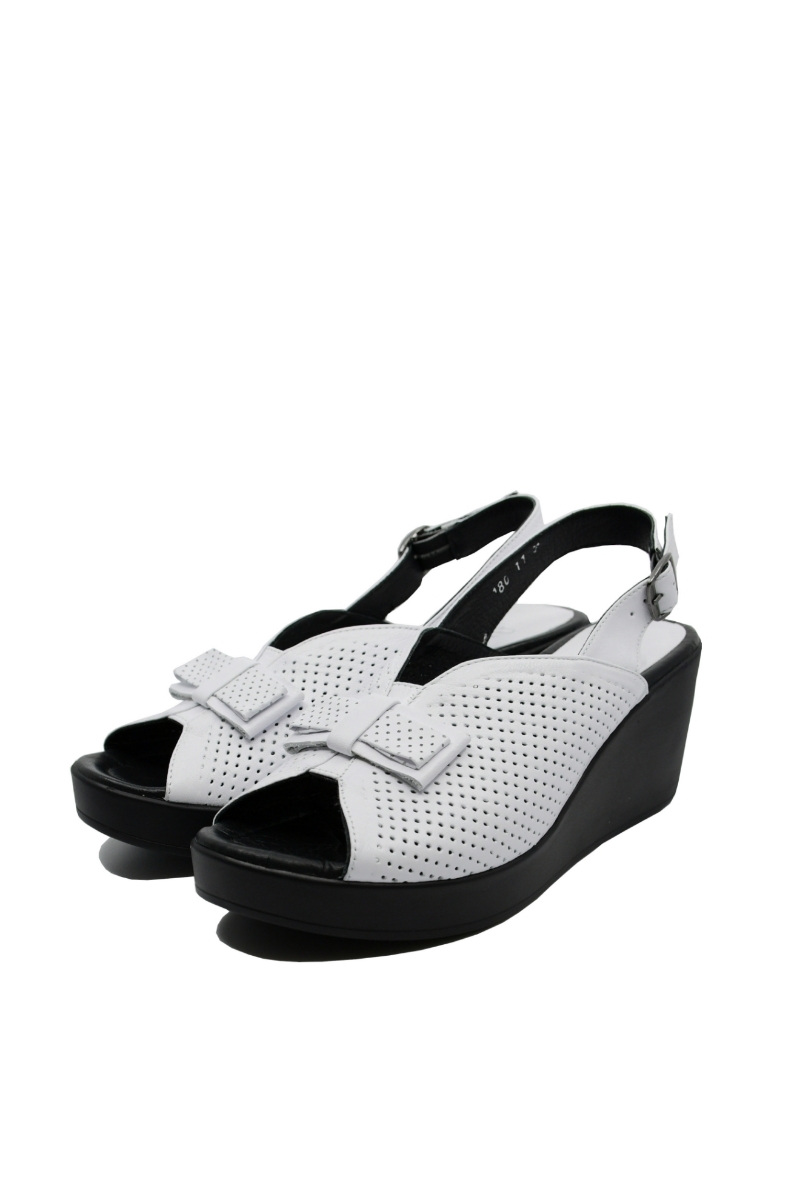 Imagine Sandale damă casual, albe, cu fundiță, din piele naturală GOR180