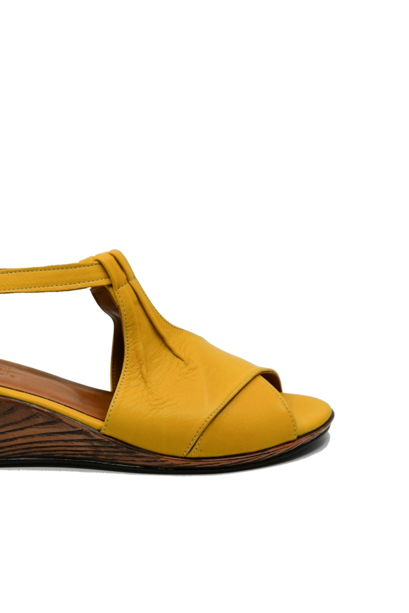 Imagine Sandale damă wedge cu baretă la gleznă, galben, din piele naturală MIR01