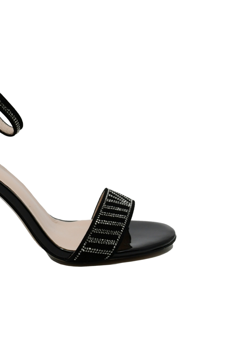 Imagine Sandale de seară negre din piele întoarsă cu cristale argintii OTR65