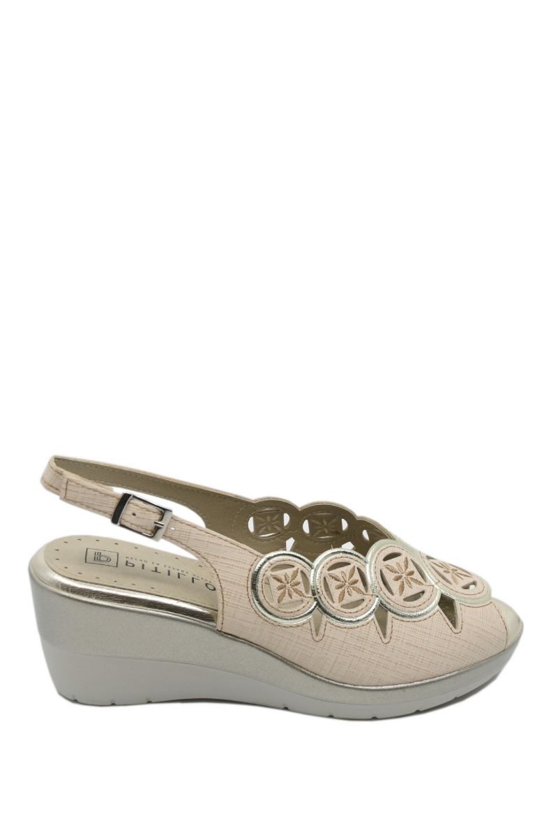 Imagine Sandale damă din piele naturală bej cu broderie aurie PIT6632