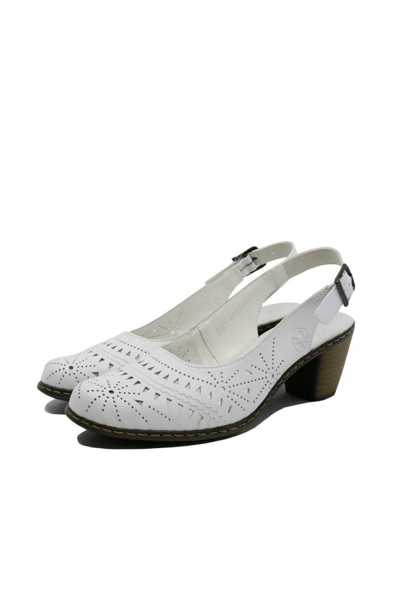 Imagine Pantofi decupați din piele naturală albi cu steluțe perforate RIK40983-80
