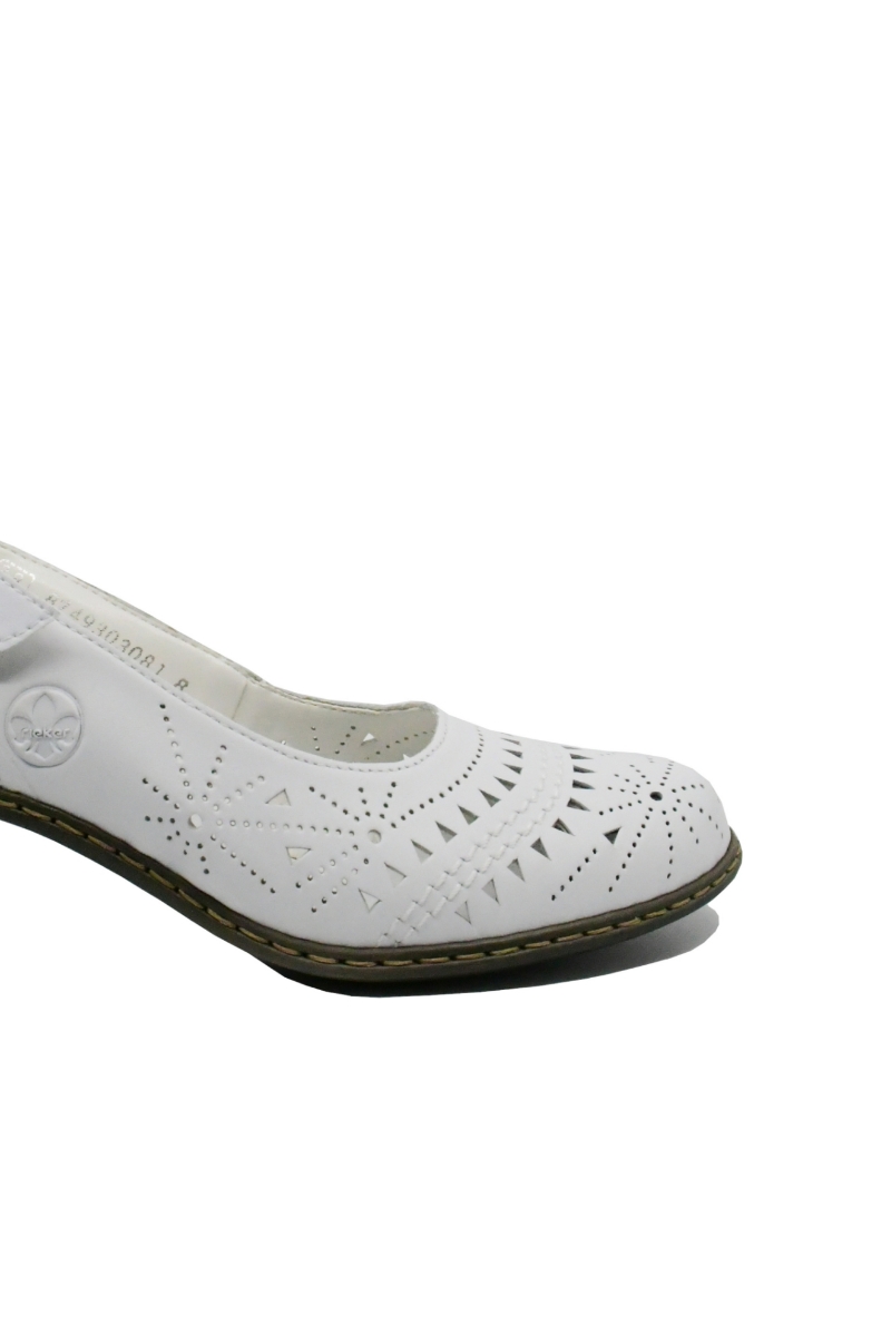 Imagine Pantofi decupați din piele naturală albi cu steluțe perforate RIK40983-80