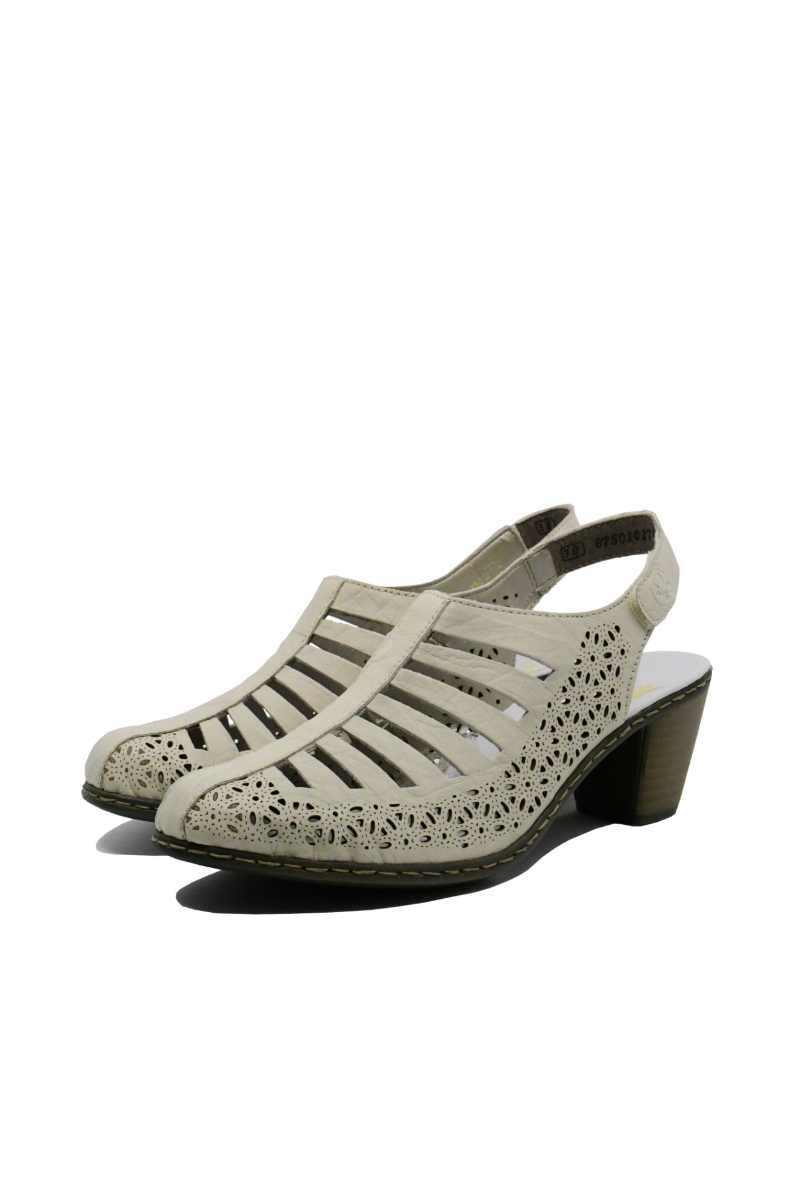 Imagine Pantofi decupați din piele naturală bej cu perforații dantelate RIK40959-60