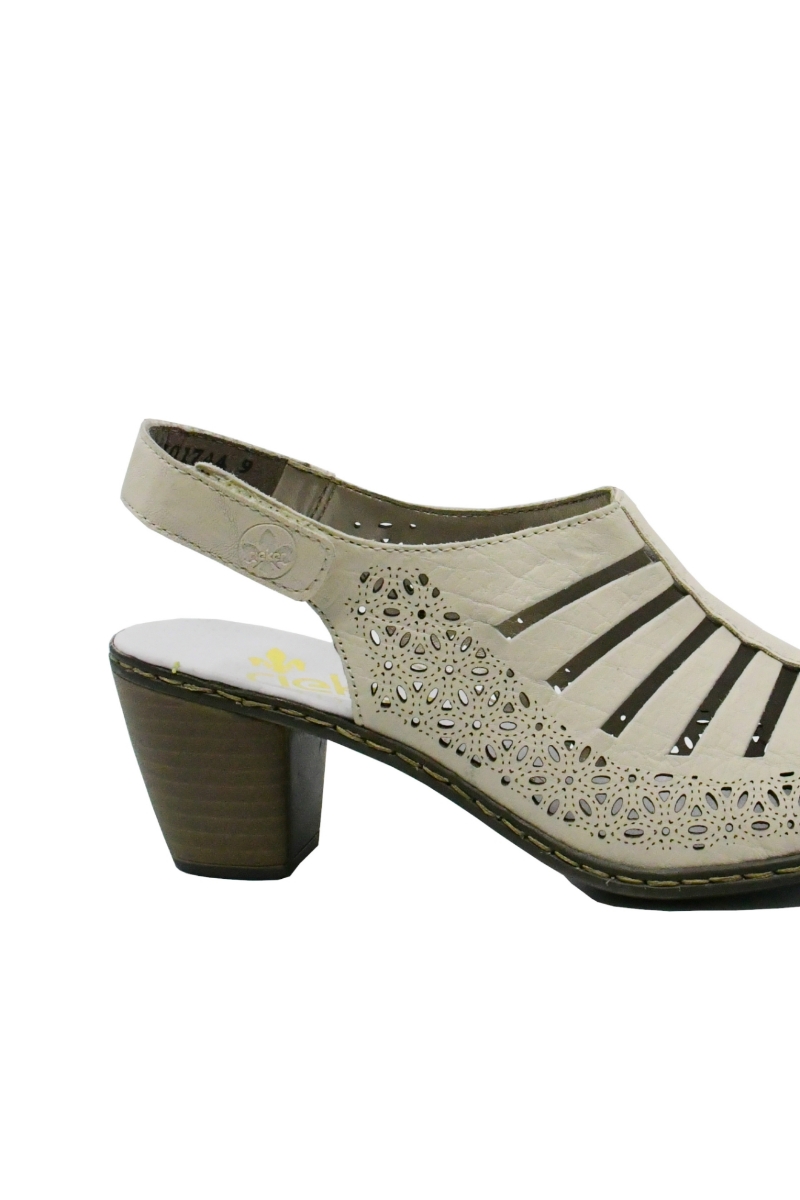 Imagine Pantofi decupați din piele naturală bej cu perforații dantelate RIK40959-60