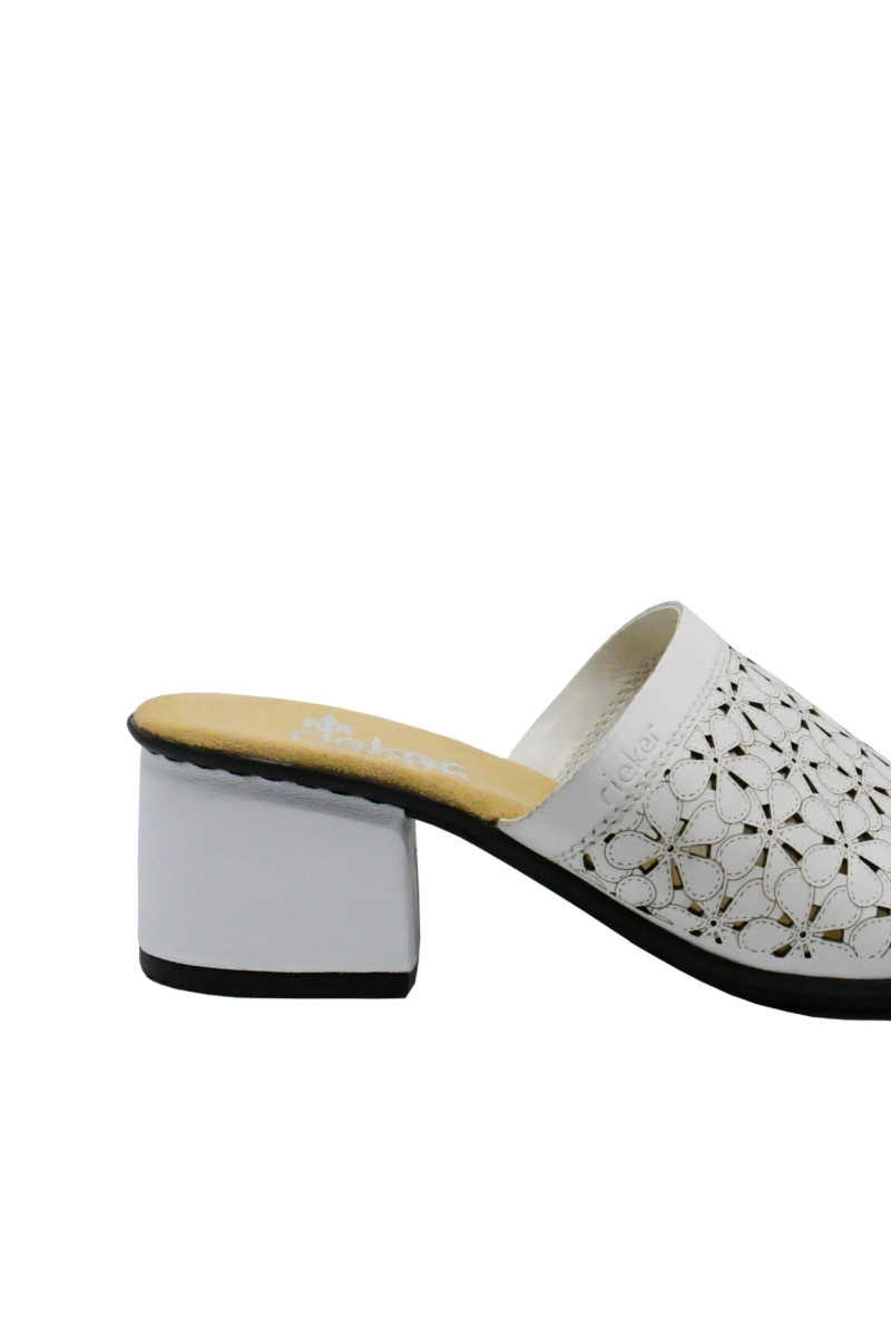 Imagine Saboți damă albi din piele naturală cu model floral RIK64681-80