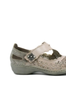 Imagine Pantofi comozi cu baretă bej argintii din piele naturală RIK413G4-42