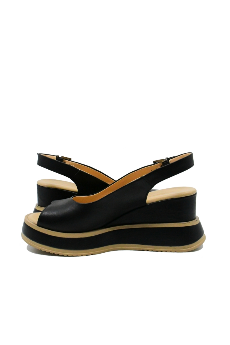 Imagine Sandale damă wedge cu platformă, negre, din piele naturală GOR977
